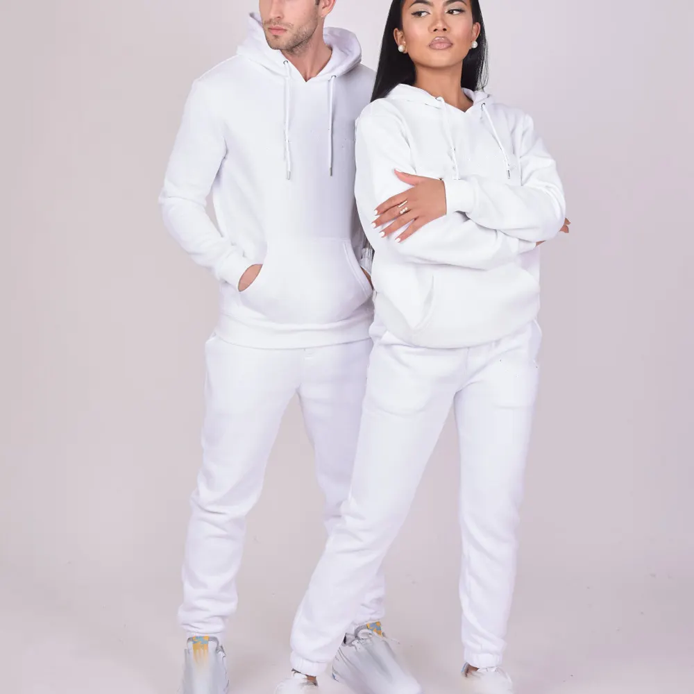 Sudaderas para parejas, chándales lisos con bolsillos de canguro, trajes de jogging para parejas, conjuntos de alta calidad al por mayor