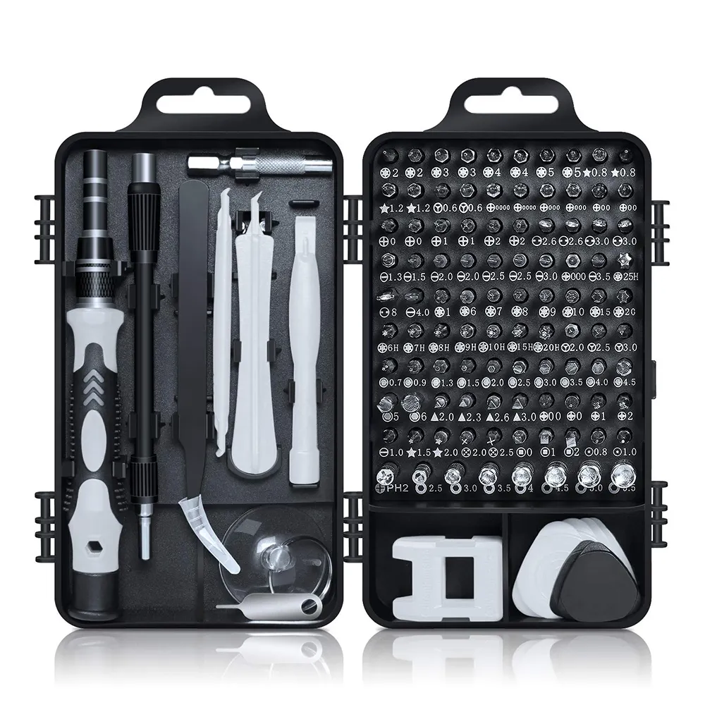 Kit de herramientas de reparación de trabajo manual, brocas magnéticas de cromo vanadio, Mini juego de destornilladores de precisión 112 115 en 1, funda para vendedor Amazon