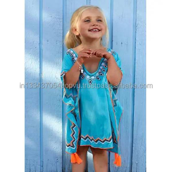 Premium hermosa bebé Kaftan hermosa mano niños bordado Boho vestido con detalles de borlas bohemio princesa Poncho