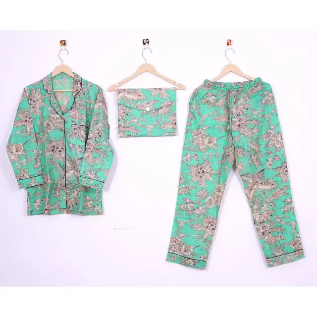 Conjunto de pijama de algodón con diseño Floral para mujer, Set de ropa de dormir hecha a mano, con pantalones cerrados de noche, para regalo de dama de honor
