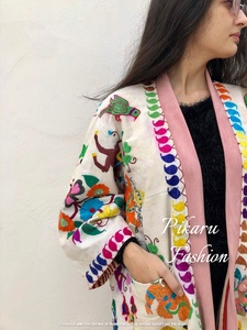 高品質プラスサイズフォークスタイル刺繍グッドラックジャケットデザイナールックスザニ着物ローブウズベクプラスサイズユニセックスコート