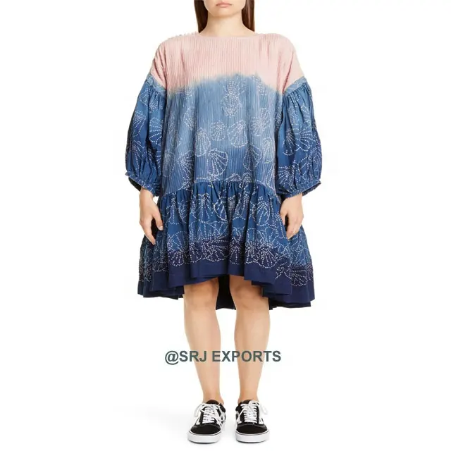 Áo Kaftan Tay Phồng Ba Phần Tư Dáng Suông Đẹp, Tay Phồng Có Khuy Cài, Họa Tiết Vỏ Sò Vải Batik Đẹp 2019