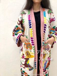 高品質プラスサイズフォークスタイル刺繍グッドラックジャケットデザイナールックスザニ着物ローブウズベクプラスサイズユニセックスコート