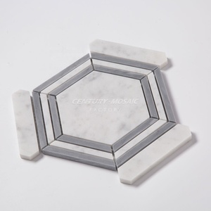 Bianco Carrara hỗn hợp MARQUINA mài giũa hình lục giác Carrara khảm gạch hình lục giác khảm sàn nhà máy Thái Lan - Product Image 6