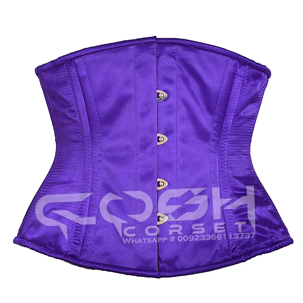 Korset Waspie Satin ungu latihan pinggang Steelboned Underbust kualitas tinggi korset renda punggung dapat disesuaikan vendor
