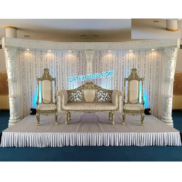 Pilares de cristal blanco abierto para escenario de boda, escenario de media luna increíble, escenario de boda india, escenario de recepción