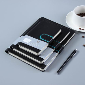 Custom A5 Black PU Leather Hard Cover <strong>Notepad</strong> Journal <strong>Notebook</strong> <strong>with</strong> Pen Sleeve and Red Magnet <strong>Lock</strong> - Product Image 4