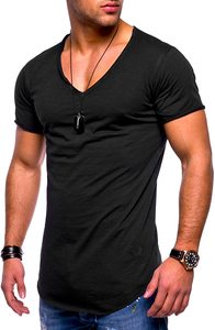 プレミアム品質メンズベーシックVネックカジュアルTシャツヒップスターロングラインマッスルトップデザインプラスサイズショートニットファッション