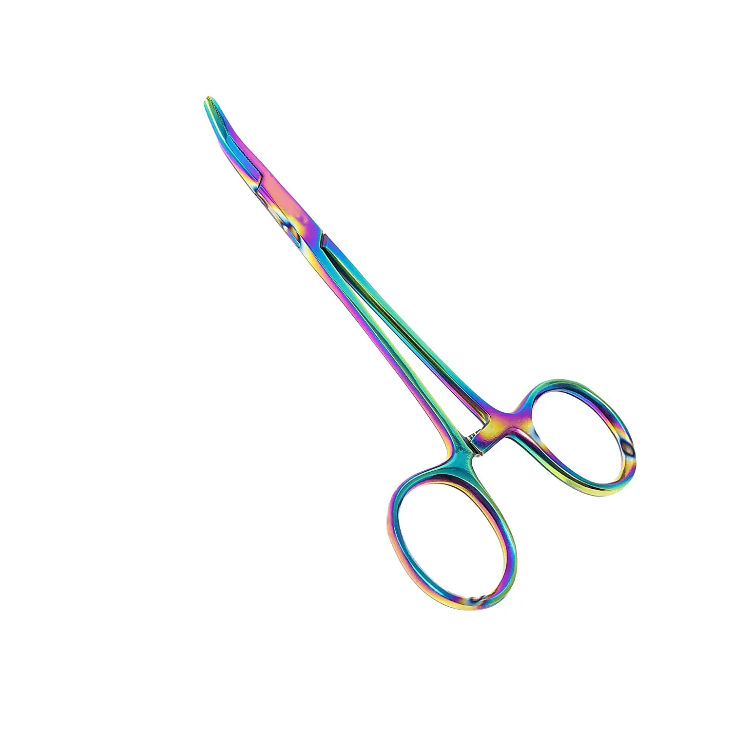 Pinza hemostática de Mosquito curvada de 5 ", acero inoxidable con recubrimiento de titanio multicolor arcoíris