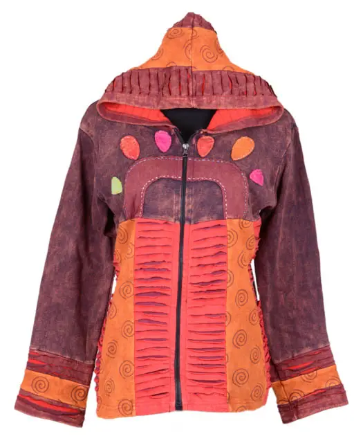 Veste à capuche avec fermeture éclair pour femme, rasoir coupe contrastée et Patchwork brodé, style bohème CSWJ 407A