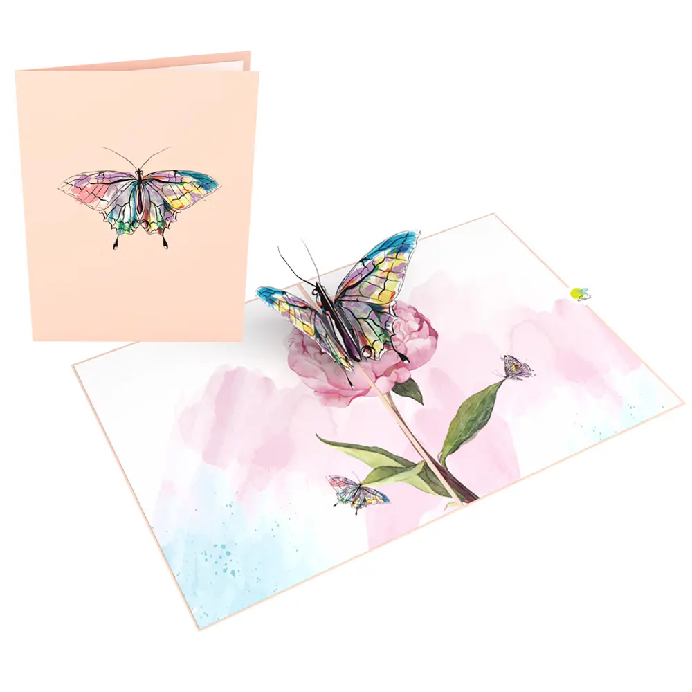 Tarjeta de felicitación 3D de mariposa colorida, Pop-Up