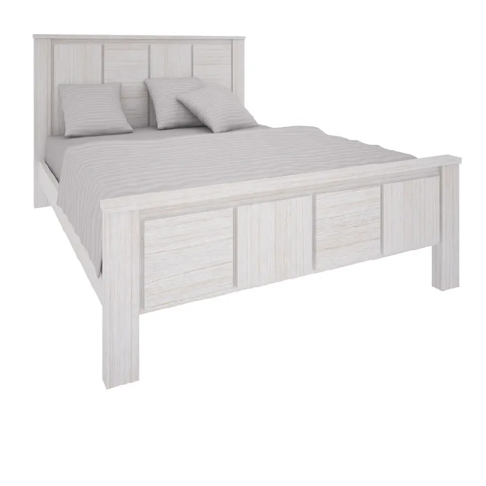 Vietnam muebles de dormitorio Simple elegancia Vintage resistido blanco cama de madera