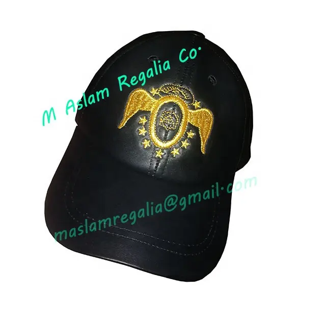 Gorra de béisbol de cuero de cabra Masonic Regalia | Gorra de cuero negro con bordado de emblema de rito escocés masónico