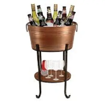 HEAVY GALVANIZED BEVERAGE CHILLER COOLER BEST PRICE & HIGH END ICE BUCKET MEDIUM SIZE CLEAR PARTY TUB LIGHT WEIGHT WINE HOLDER