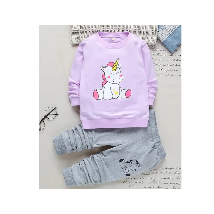 Bellissimo Look 100% cotone unicorno stampato due pezzi neonate bambino bambini bambini abbigliamento da notte Set fantasia alla moda carino