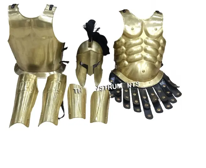 Medieval Muscle Jacket Brass Greek Helmet Arm & Leg Guard LARP Armor Set
