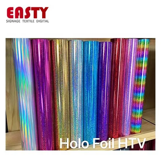 Easty PU Folha Holográfica Opal Glitter Estampados Tecidos de Vinil De Transferência De Calor para o Algodão Poliéster Acrílico