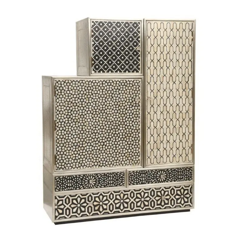 W/M Mounted 6 Part Multi Functional Cabinet with Bone Inlay Front Wood Rustic Furniture Modern