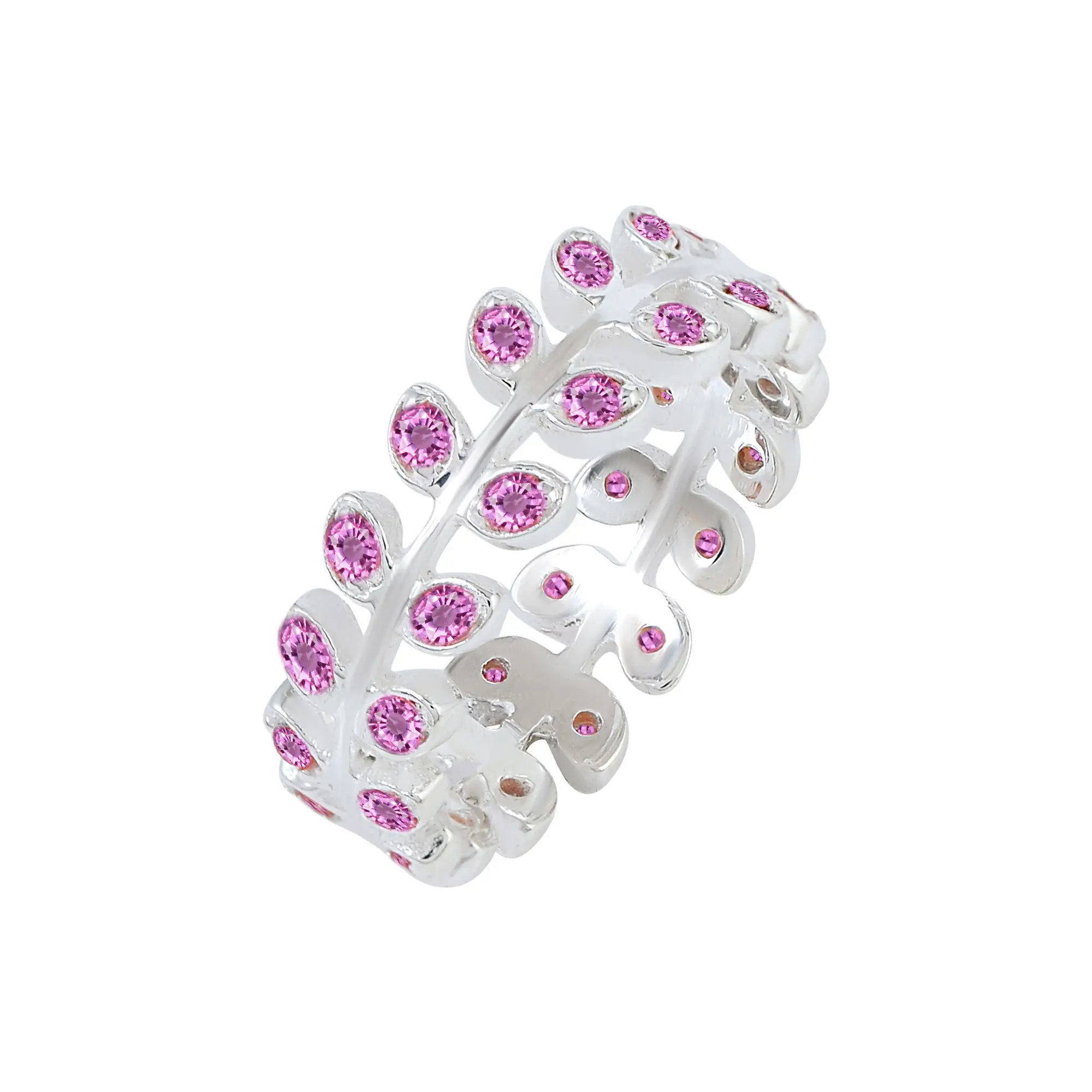Großhandel Sterling Silber Natural Pink Saphir Ring Edelstein Neueste Trendy Leaf Band Hochwertiger Custom ized Schmuck