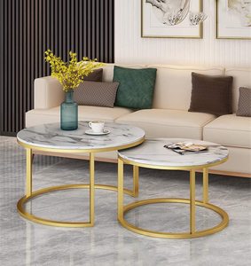 Juego de mesa clásica redonda de mármol blanco para sala de estar, mesa de centro, apilables, anidadas - Product Image 2