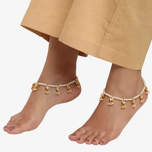 NIEN Anklets 파티 착용 진주 Kundan 보석 발 발목 현대 전통적인 인도 가짜 모조 패션 여자