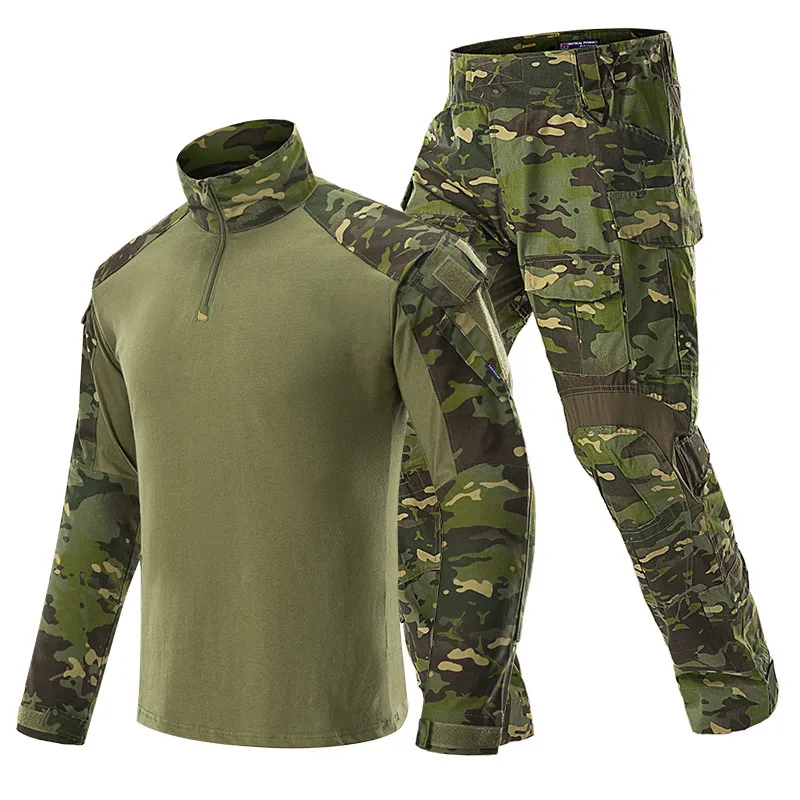 Оптовая продажа, камуфляжная тактическая форма для походов и охоты, футболка с длинным рукавом и брюки, комплект одежды