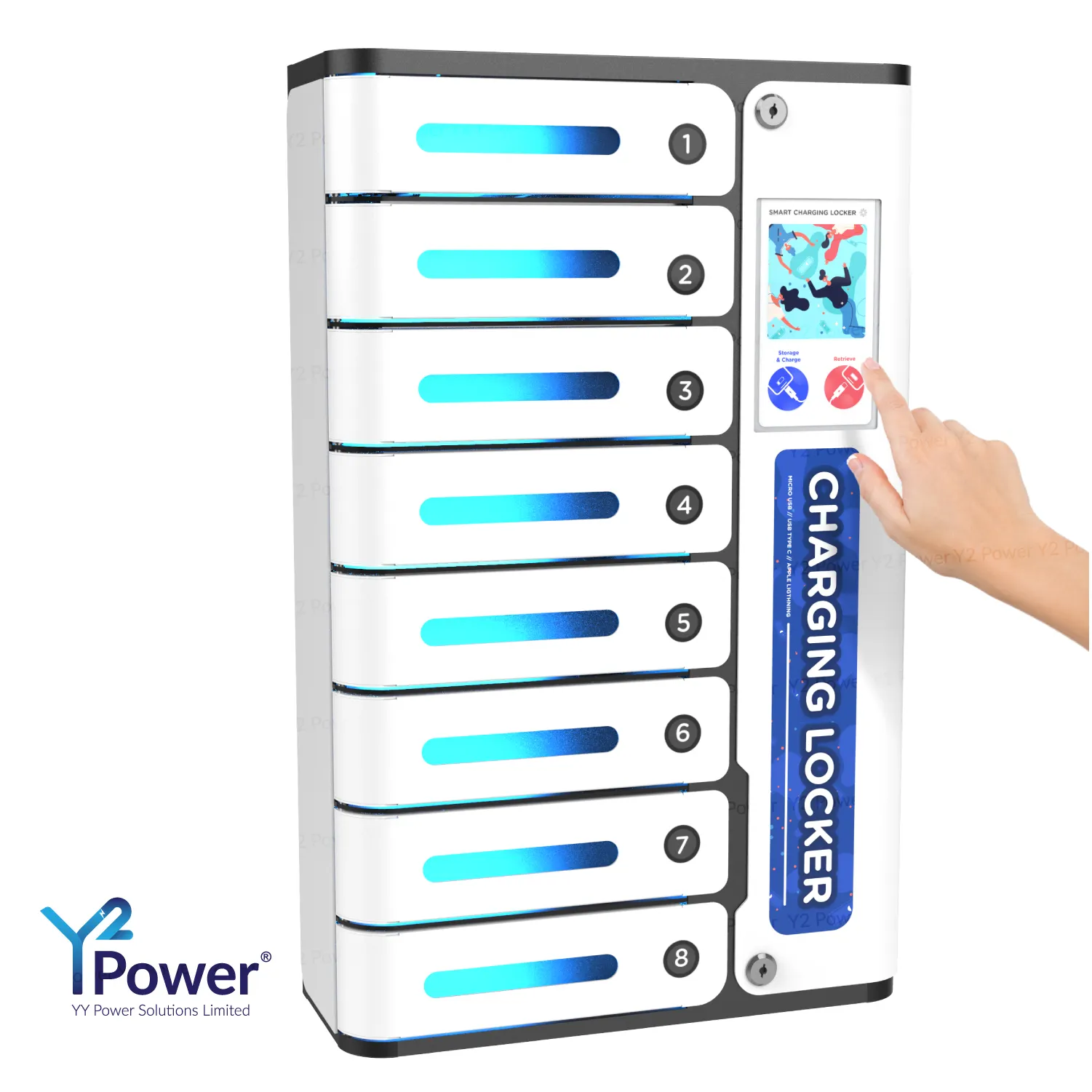 Hot Sell Charging Station from ShenZhen manufacturer Y2POWER MIA Deluxe Plus Touchscreen Mobile Clean&Charge Locker PL-SD8U-Y2