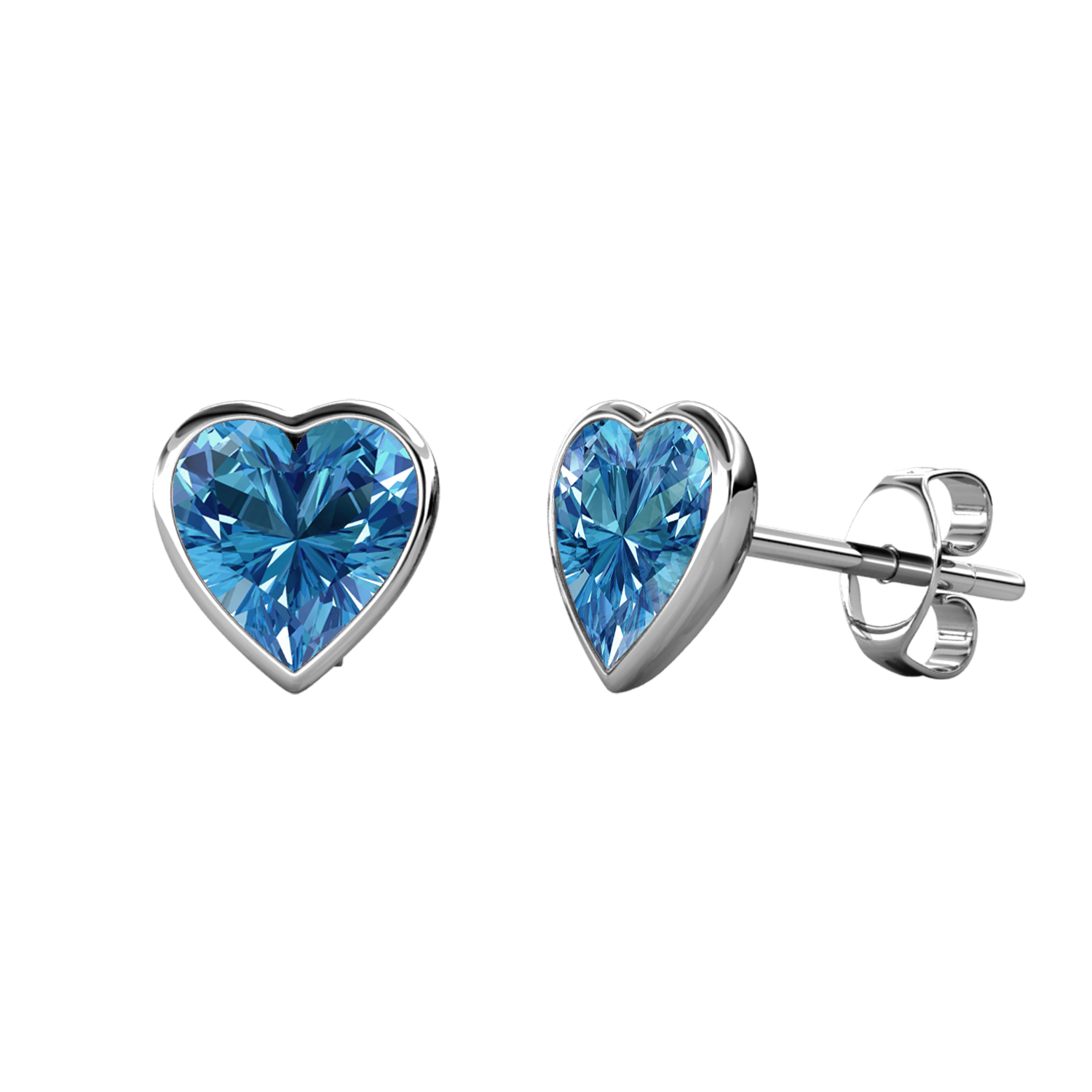 Brass With 18k WG Aquamarine Heart Shaped Crystal Stud Earrings
