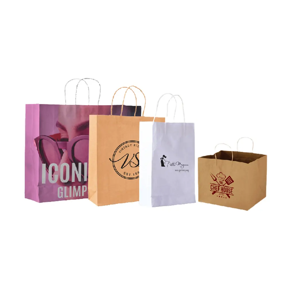 Tamanho personalizado e design sacos de compras de papel de embalagem com logotipo personalizado impresso a preço barato
