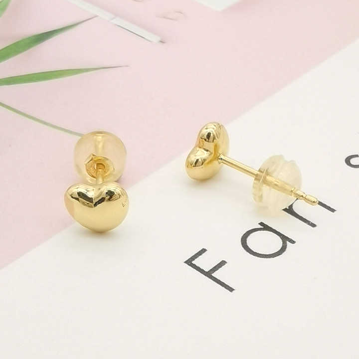 Wholesale Fashion Design 18K Real Solid Gold Heart Shape Stud Earrings Jewelry
