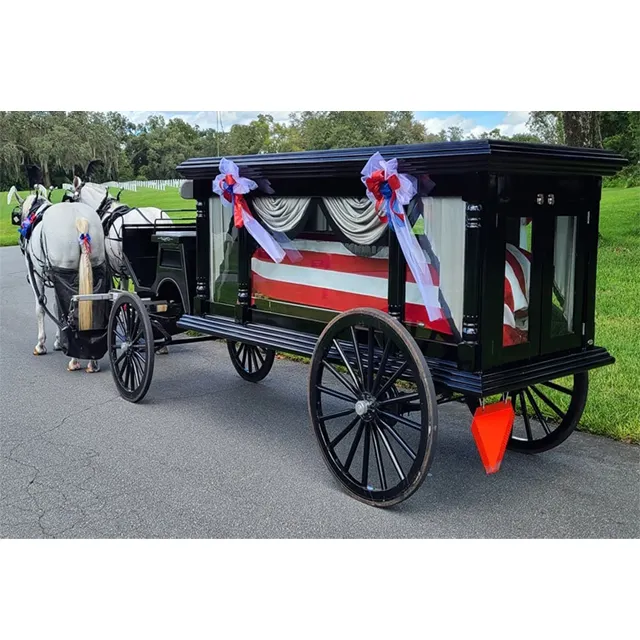 Antico nero cofanetto carrozza carrozza tradizionale trainata da cavalli carro funebre nero ricoperto di vetro australiano