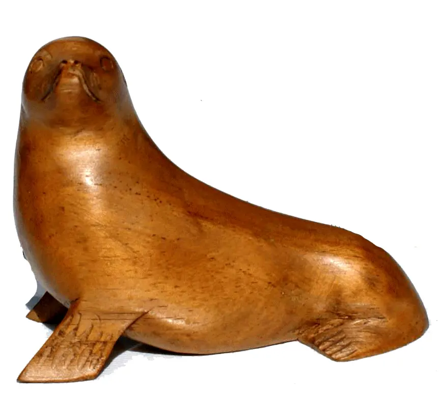 Figura de león marino tallado en madera, sello salvaje exótico, estatua de Animal de Galápagos, ornamento tallado a mano, producto de madera tallado, decoración