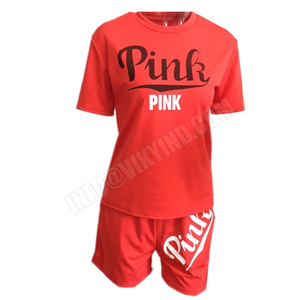 Women <strong>Pink</strong> Outfit Printing Short Sleeve T-shirt Top and Shorts Two Piece Set Tracksuit Women Summer <strong>Pink</strong> Plus Size - Product Image 3
