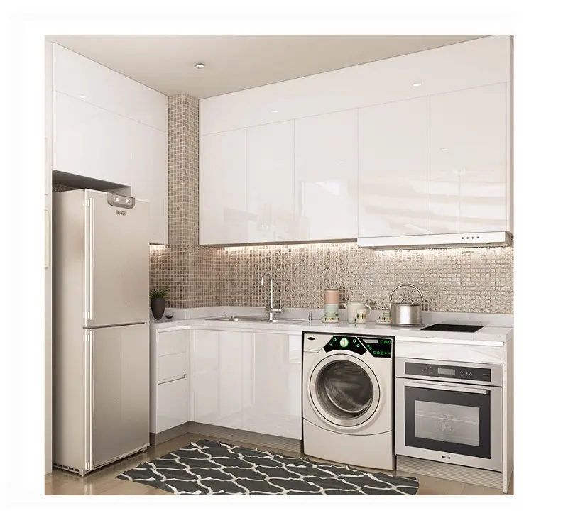 OPPEIN-armario de cocina con acabado lacado blanco, para Hotel, fácil de limpiar