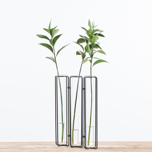 水培花瓶Ins风格三管架玻璃金属和铁带瓶图案桌面花瓶设计 - Product Image 1