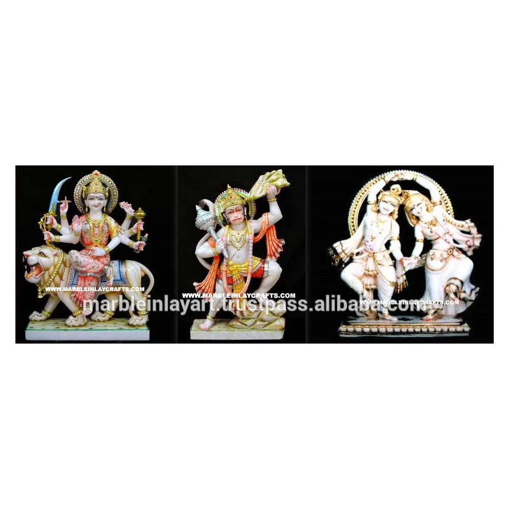 Impressionante lindo mármore Makrana branco deus indiano deusa ídolo de três deuses diferentes para adoração em Home Office e templo