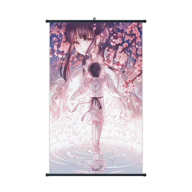 Affiche de manga de style japonais avec tige noire en plastique/cintre Anime Figure tapisserie suspendue tissu rouleau mural