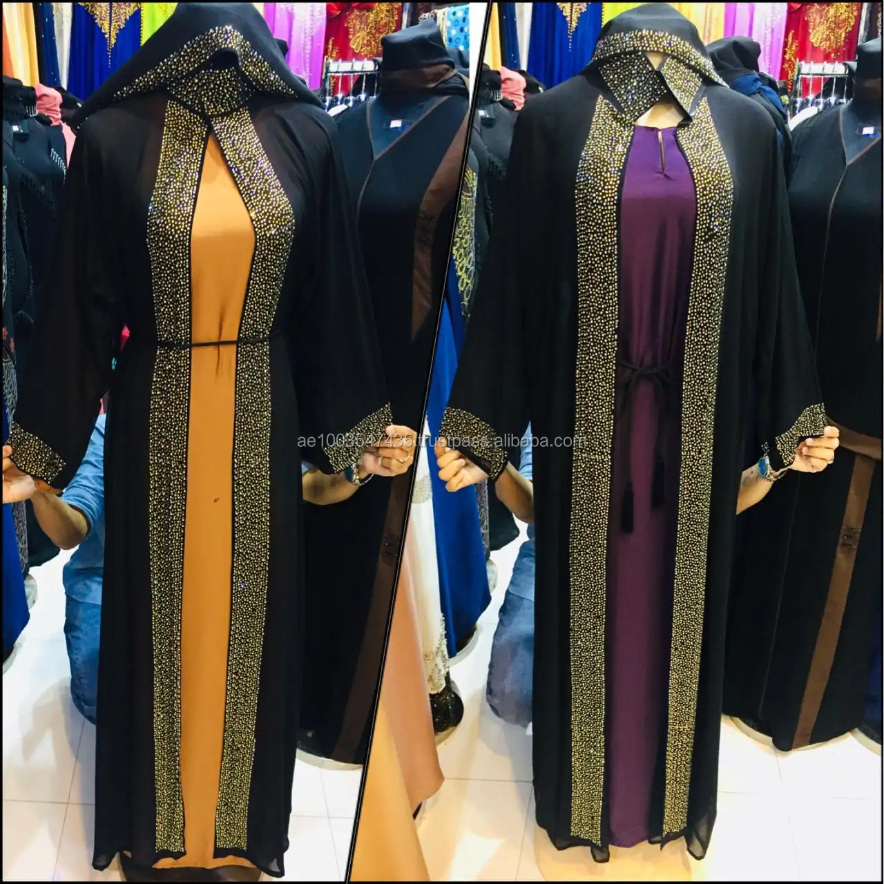 2019 Arabisch Kimono Gewaad Parels Zwart Borduurwerk Moslim Jurken Islamitische Bescheiden Vrouwen Kleding Designer Groothandel Goedkope Abaya