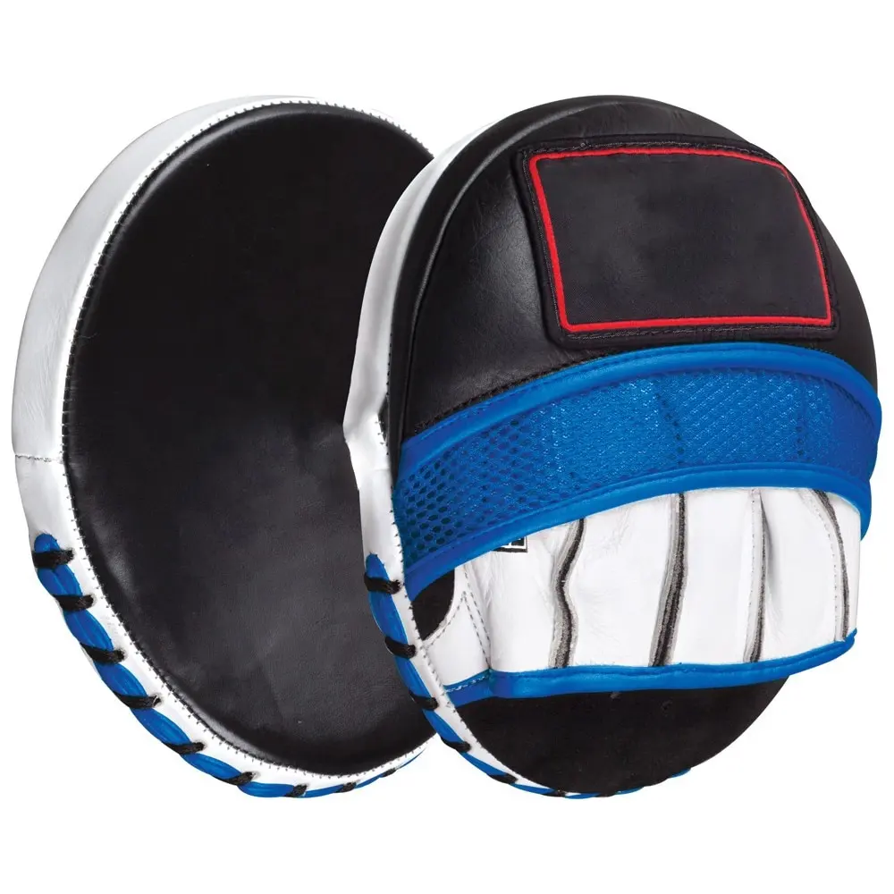 Logo yuvarlak şekil yumruk özel Logo boks odak eldiveni eğitim tekme pedleri baskı beyaz, siyah, mavi renk özel Logo