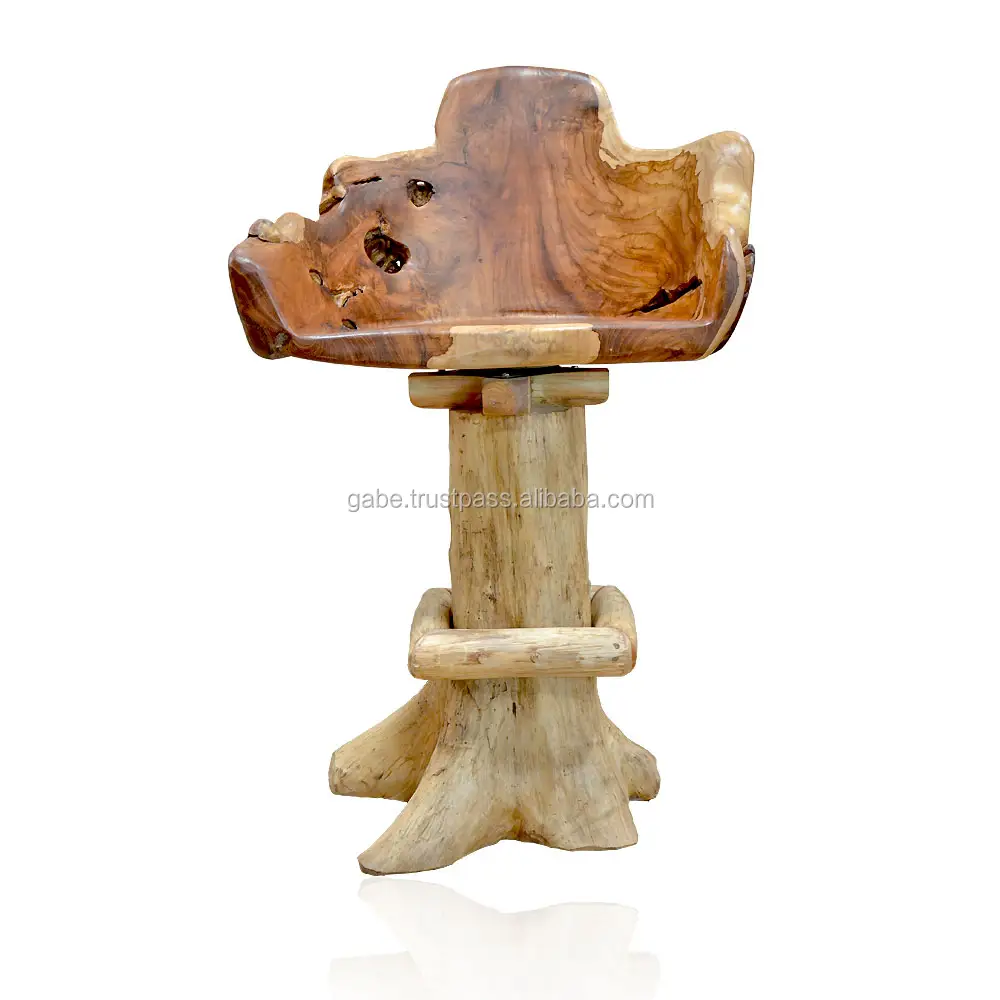 Типы деревянной мебели из тика, барный стул с поворотным сиденьем