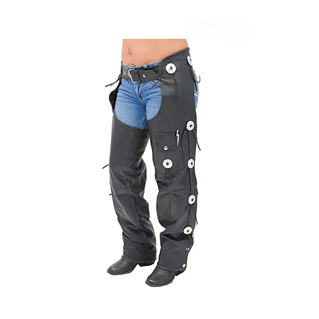 Leather Western Leather Chap Conchos STYLE CHAP GENUINE COWHIDE LEATHER BLACK WESTERN CHAPS