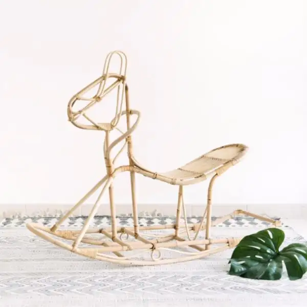 Handmade Rattan Wicker Rocking Horse For Toddler Kids Baby Playing
