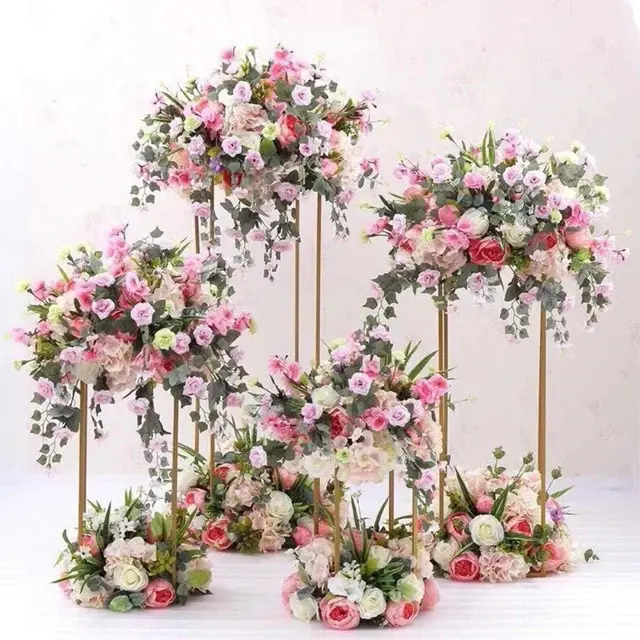 Centro de mesa con soporte de flores para boda, jarrón dorado con arreglo Floral, jarrones para mesa, jarrones de exhibición para mesa de boda
