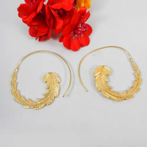 Designer Leaf รูปแบบ Gold Plated Light น้ำหนัก Hoop ต่างหู