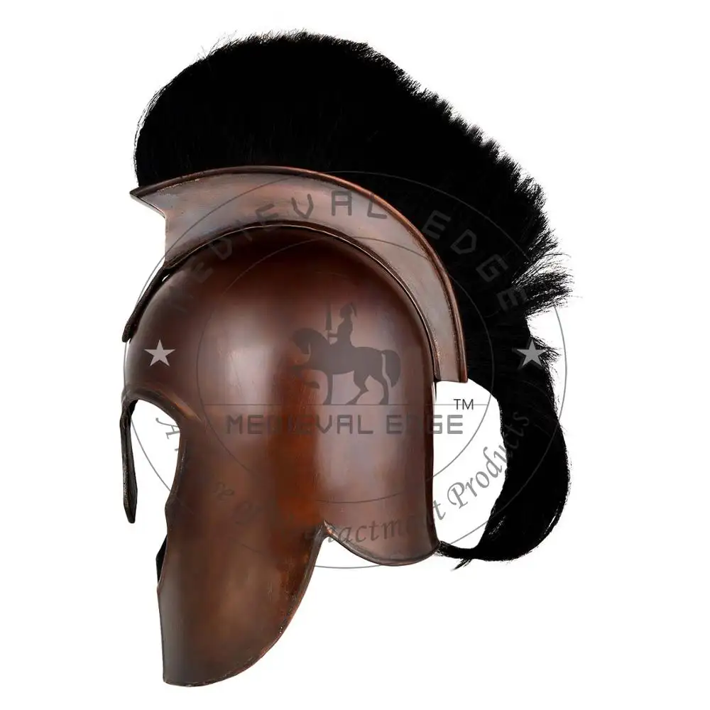 Capacete de armadura de Aquiles Troia grego com pluma preta ~ Cavaleiro Medieval Cruzado Spartan - Armadura de aço fantasia de dramatização