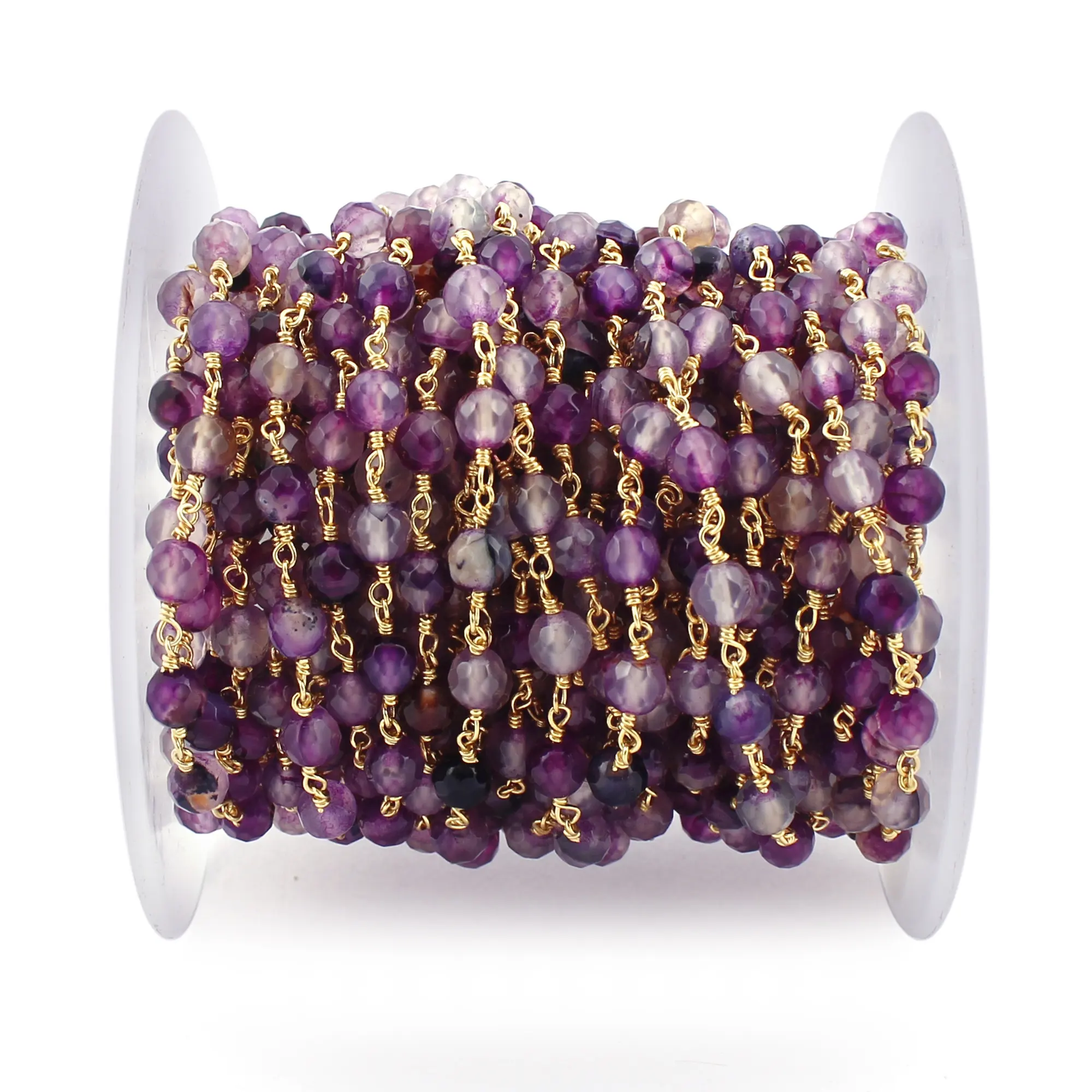 สวยหลายโทน Amethyst หยกทอง Rondelle ลูกปัดลวดห่อ Rosary ขายส่งอุปกรณ์