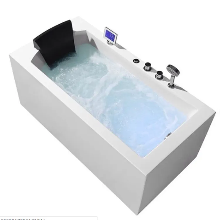 Nuevo modelo de bañera de masaje independiente blanca de superficie sólida acrílica hecha por el hombre para baño con reposacabezas