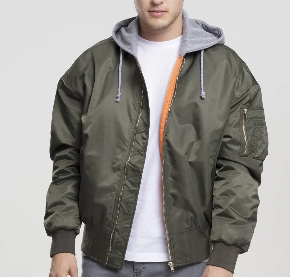 Wholesale New Design Street Wear Clothing Zip Sleeve Hooded Bomber Jacket