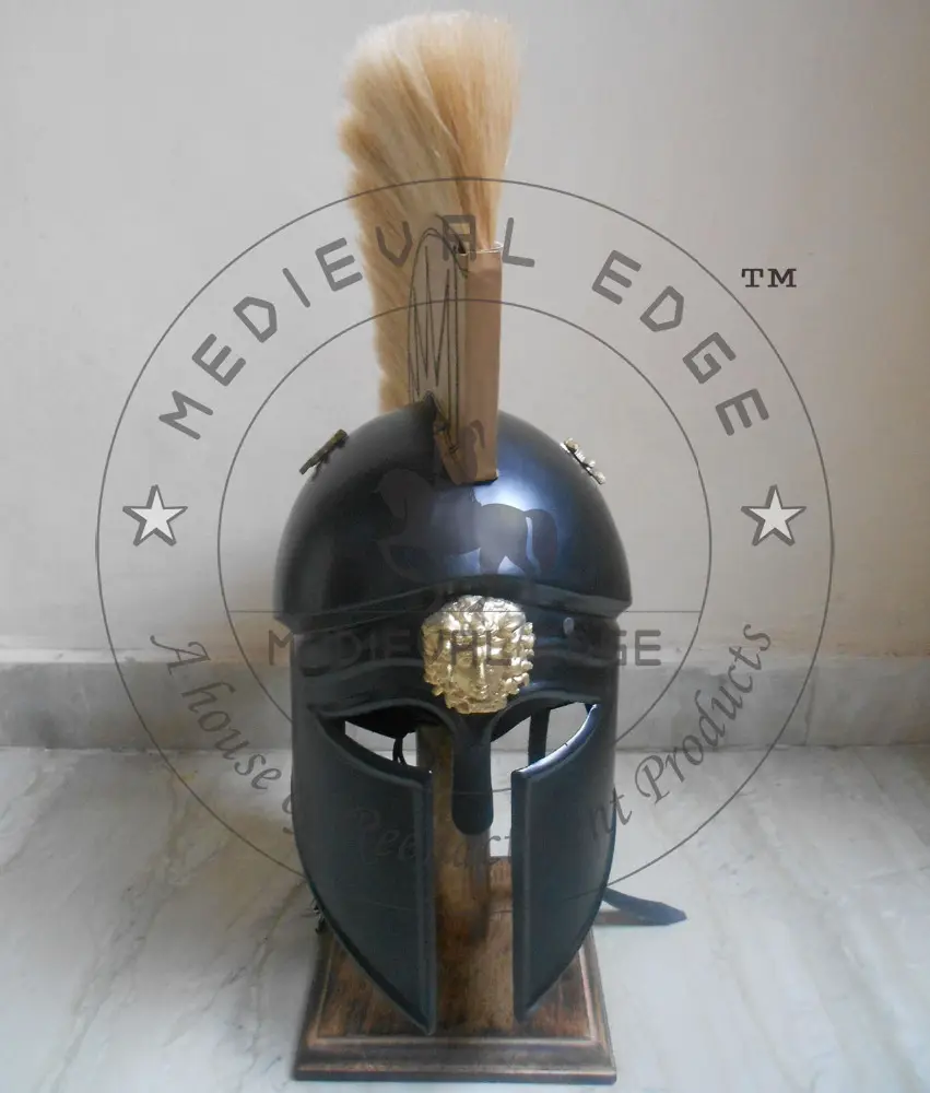 Royal Sparta & Greek barbute black Helmet Ancient Helmet with Plume at an affordable price