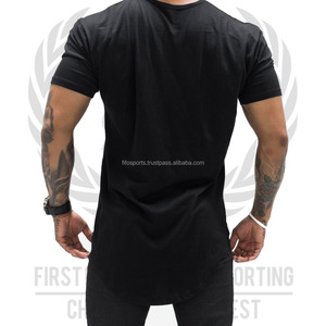Erkek uzun boy tişört boy boş tişört erkekler yuvarlak alt uzun kuyruk t shirt Scoop boyun Tee uzun çizgi kavisli Hem T shirt